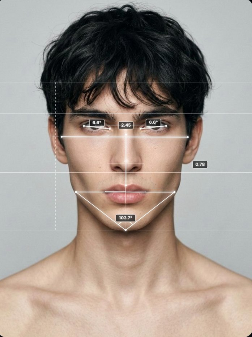 Facial photo with geometric measurements